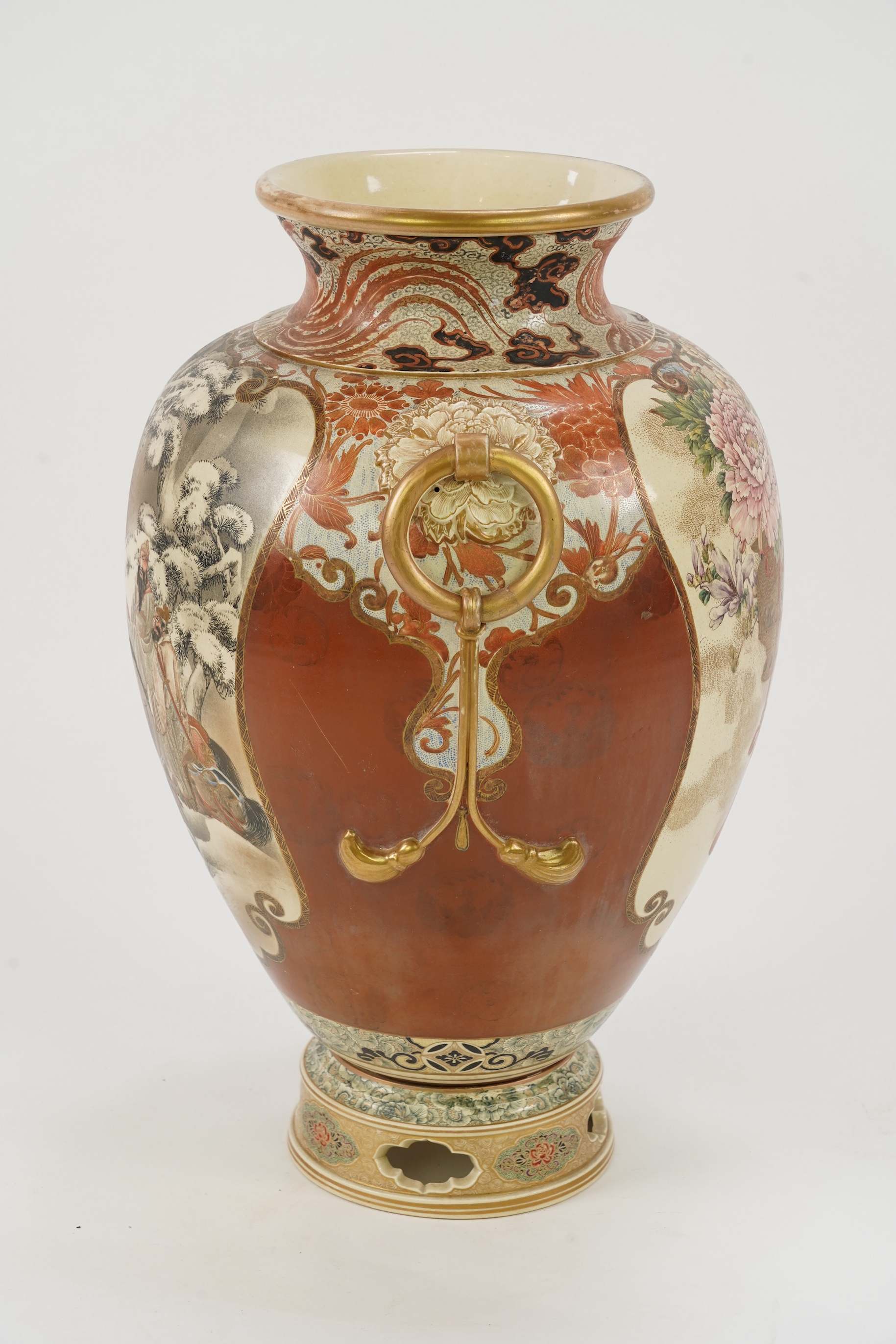 A large Japanese Satsuma vase and stand, by Kinkozan, Meiji period